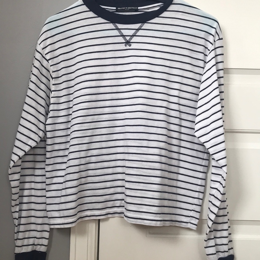 Brandy Melville navy blue striped long sleeve